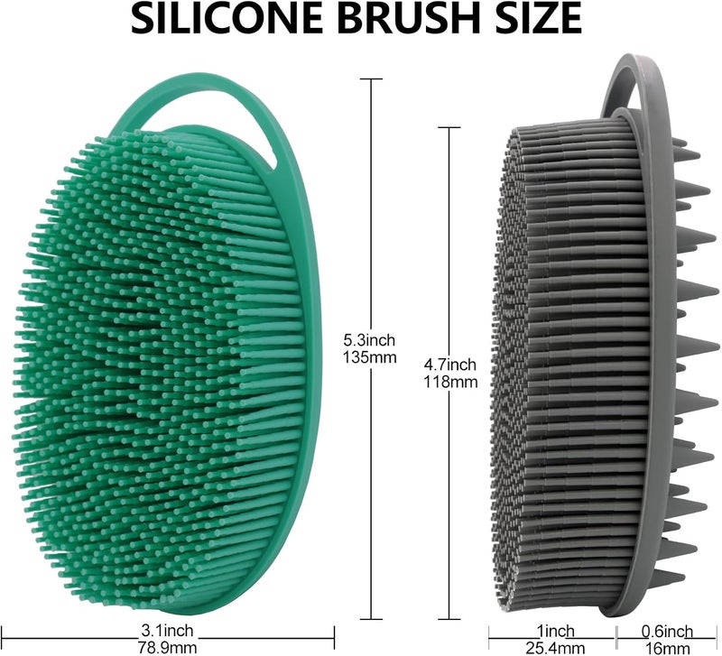 HAYSNA 2 Pack Silicone Body Scrubber, Loofah Double-Sided Body Brush,Shower Scrubber and Scalp Massager Shampoo Brush for Sensitive Kids Women Men All Kinds of Skin (Green & Gray) - Image 4